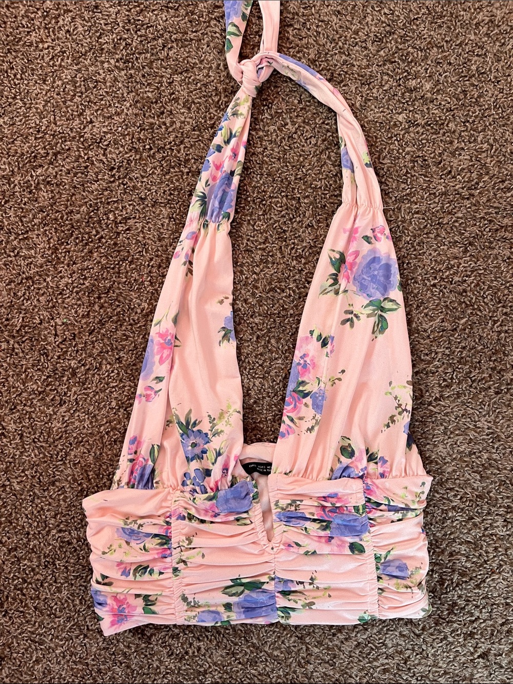 Zara Pink Floral Halter Ruched Camisole